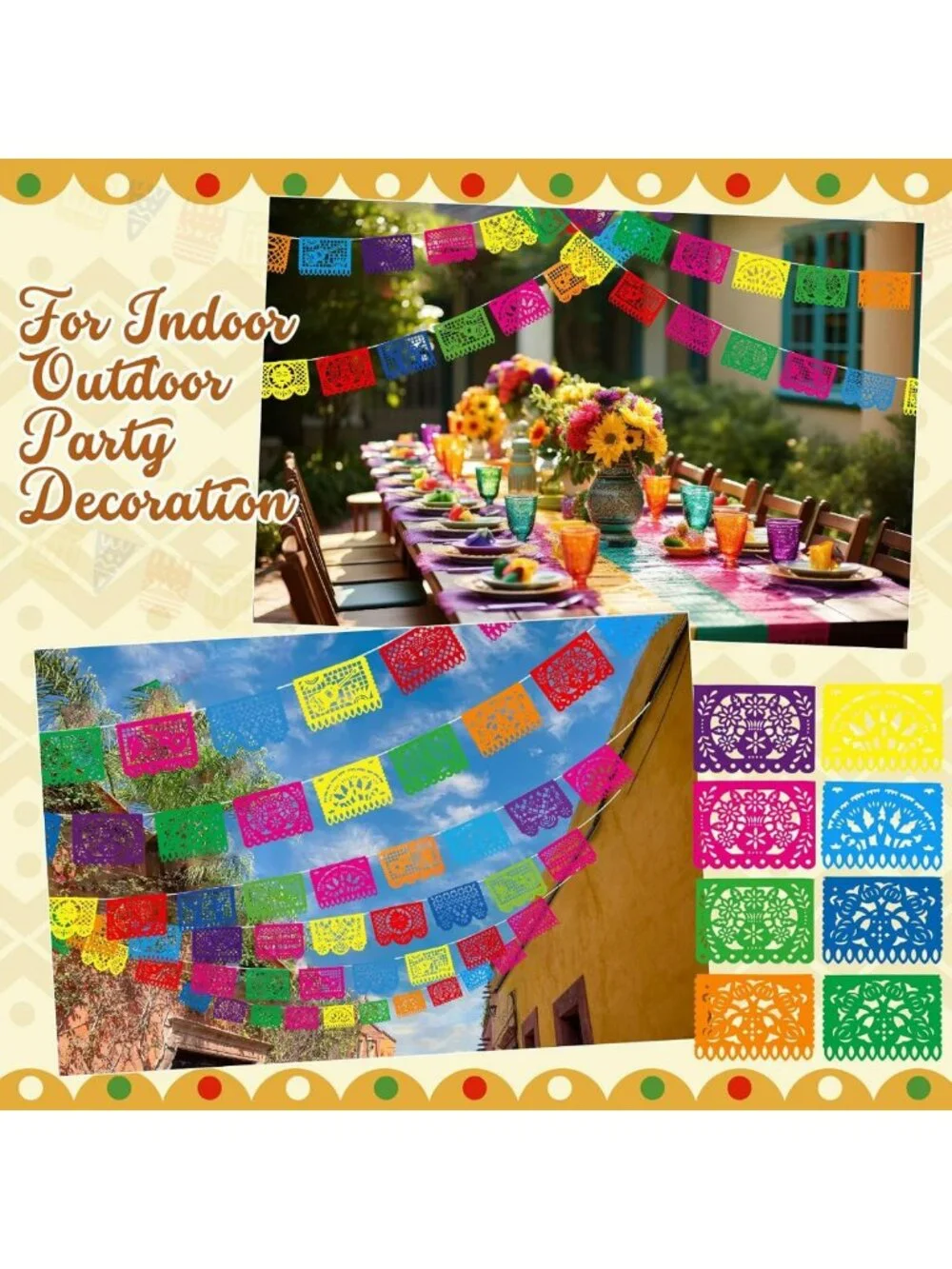 20 Pack Papel Picado Banners | Mexican Fiesta Decor for Cinco de Mayo Party